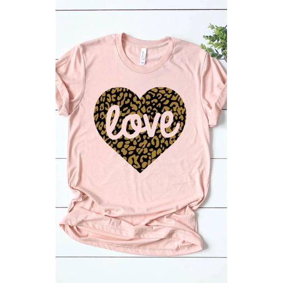 Love Leopard Heart Graphic Tee T-Shirt
