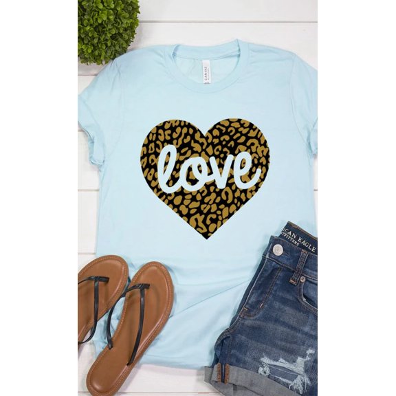 Love Leopard Heart Graphic Tee T-Shirt