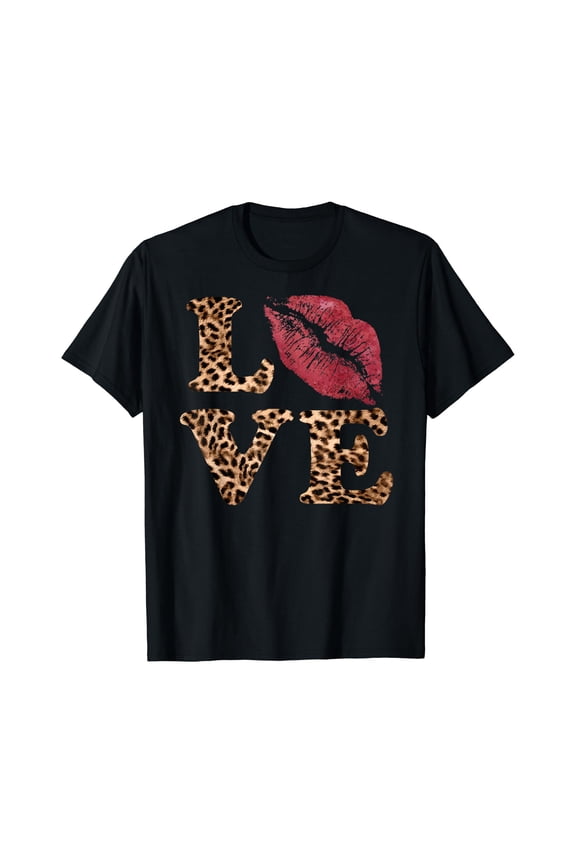 Love Leopard Print Letters Red Lips Valentines Day T-Shirt, Unisex T-Shirt