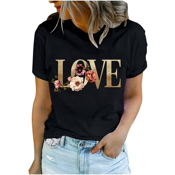 Love Letter Graphic Tshirts for Womens Valentine's Day Short Sleeve Tops Crew Neck Basic Tee Shirts