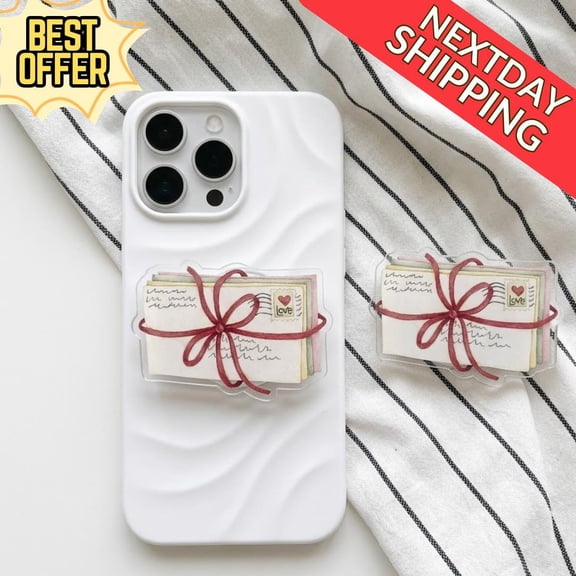 Love Letter Magnetic Phone Grip Cute Pink Checkered Magsafe Phone Stand, Kawaii Phone Accessory, Gift for Teen Girls