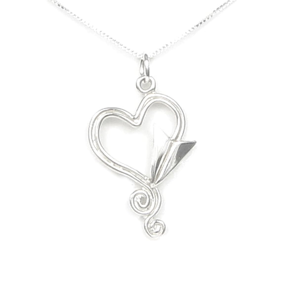 Love Letter Paper Airplane and Heart Necklace - Gift Boxed with Story Card - Handcrafted Sterling Silver Made in USA (16" chain length)