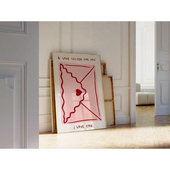 Love Letter Pink Romantic Typography Wall Art, Unframed Paper Print Size 8x12