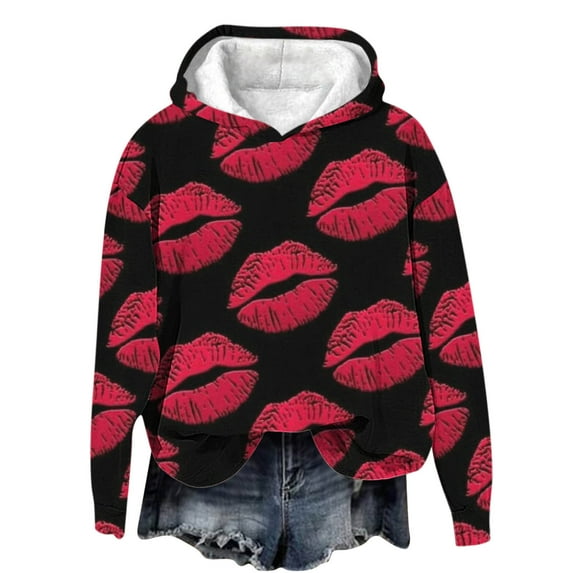 Love Letter Print Hoodies for Women Valentine's Day Cute Fleece Lined Long Sleeve Warm Sweatshirts Plus Size Workout Tops(Black,XXXXL)