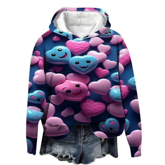 Love Letter Print Hoodies for Women Valentine's Day Cute Fleece Lined Long Sleeve Warm Sweatshirts Plus Size Workout Tops(Dark Blue,XXL)