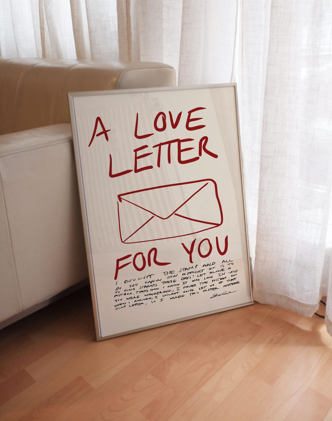 Red Envelope Lettering Love Letter Red Envelope Wall Art Print, Mid Century Typography Decor ...
