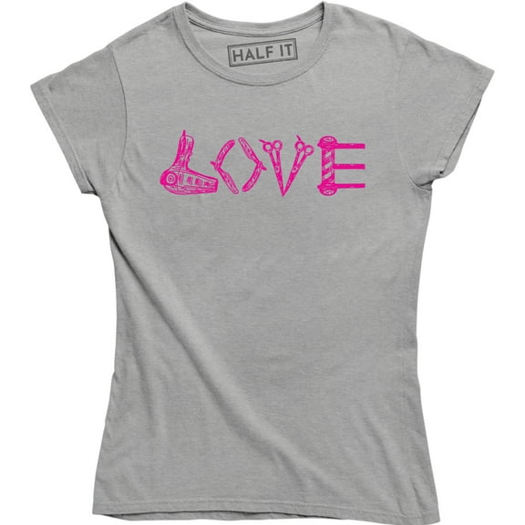 Love Letters Graphic with Barber Hairdresser Scissor Blow Dry Women's Tee Shirt