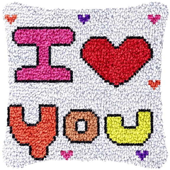 Love Letters Latch Hook Kits Pillow Cover DIY Rug Making Crochet Hook Cushion Making Kits with Preprinted Pattern Canvas DIY Needlework Crochet Kits Sofa Decor 43x43cm