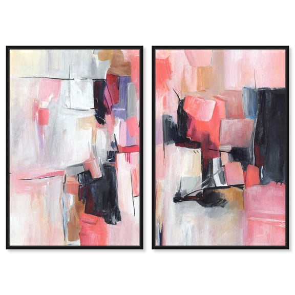 Love Letters Set Canvas Print Pink Abstract Art Set by Art Remedy, Black Frame, 10 x 15