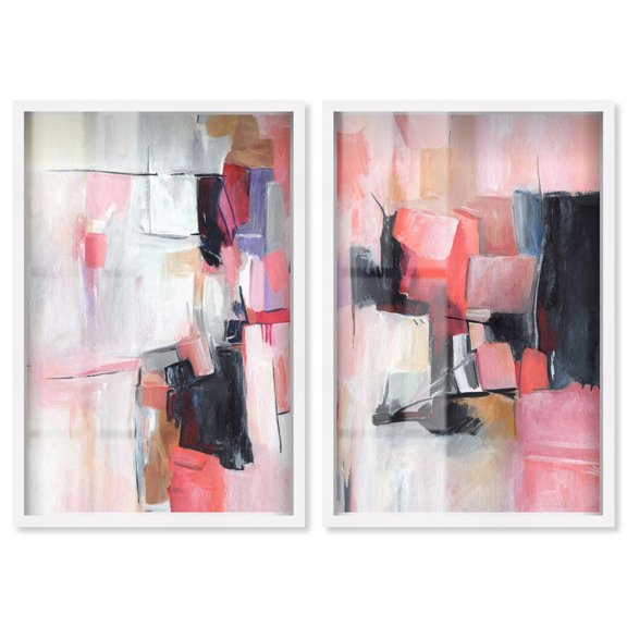 Love Letters Set Shadowbox Print Pink Abstract Art Set by Art Remedy, White Frame, 16 x 24