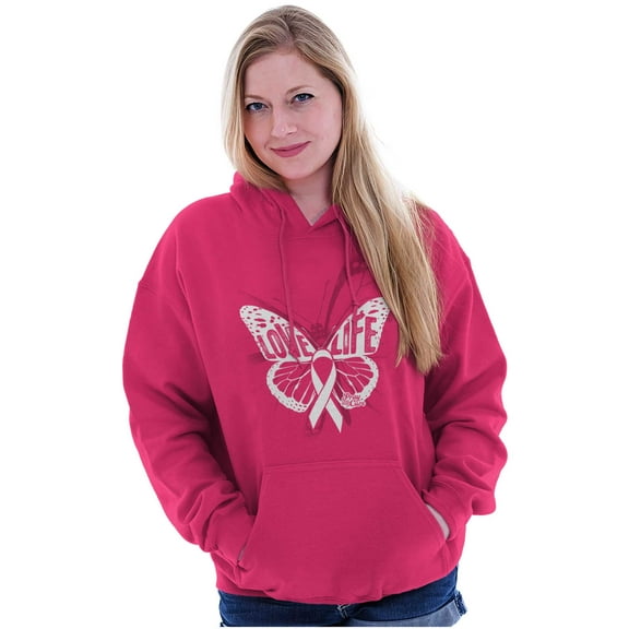 Love Life Butterfly Breast Cancer Women Plus Size Graphic Pullover Hoodie Brisco Brands 5X