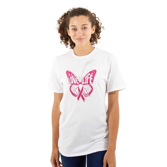 Love Life Butterfly Breast Cancer Women's Graphic T Shirt Tees Brisco Brands L