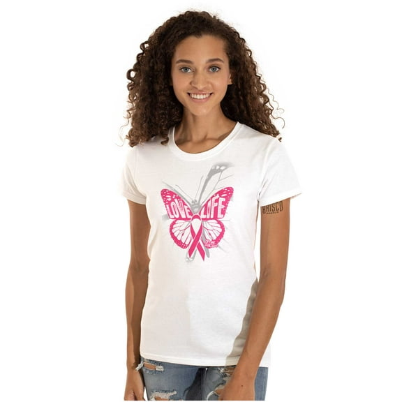 Love Life Butterfly Breast Cancer Womens Slim Fit Graphic Tee Brisco Brands M