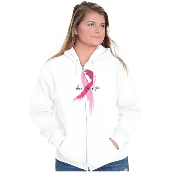 Love Life Hope Breast Cancer Aware Womens Plus Size Graphic Zipper Hoodie Brisco Brands 2X