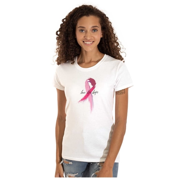 Love Life Hope Breast Cancer Aware Womens Slim Fit Graphic Tee Brisco Brands S