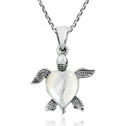 AERAVIDA Love Life Sea Turtle Heart White Mother of Pearl .925 Sterling Silver Necklace