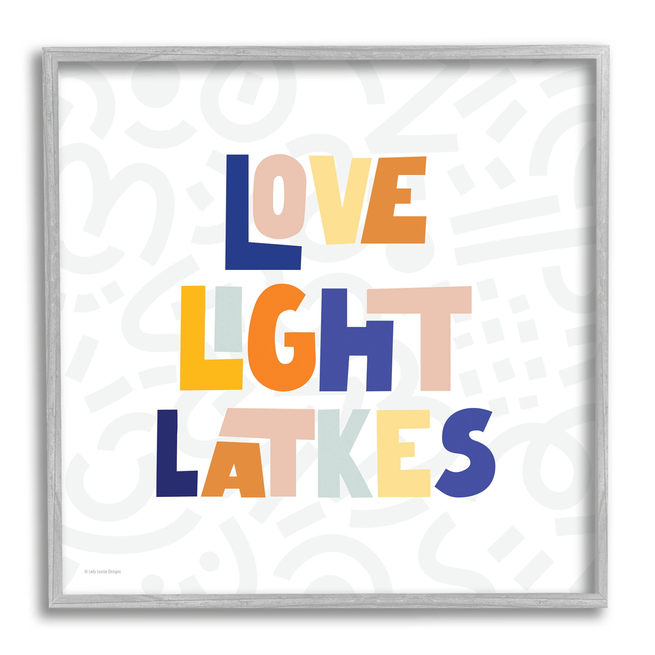 Love Light Latkes Casual Hanukkah Holiday Graphic Art Gray Framed Art Print Wall Art