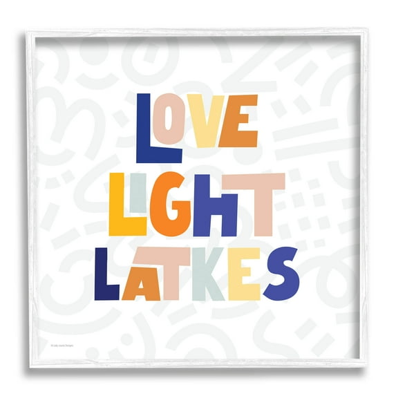 Love Light Latkes Casual Hanukkah Holiday Graphic Art White Framed Art Print Wall Art