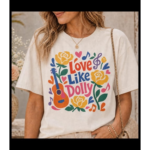 Love Like Dolly Floral Guitar Yellow Roses Country Music T-Shirt ...