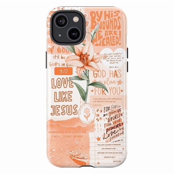 Love Like Jesus Christian Phone Case iPhone 17 16 15 14 13 12 11 Pro Plus Mini, Bible Verse Peach Collage Aesthetic Cover