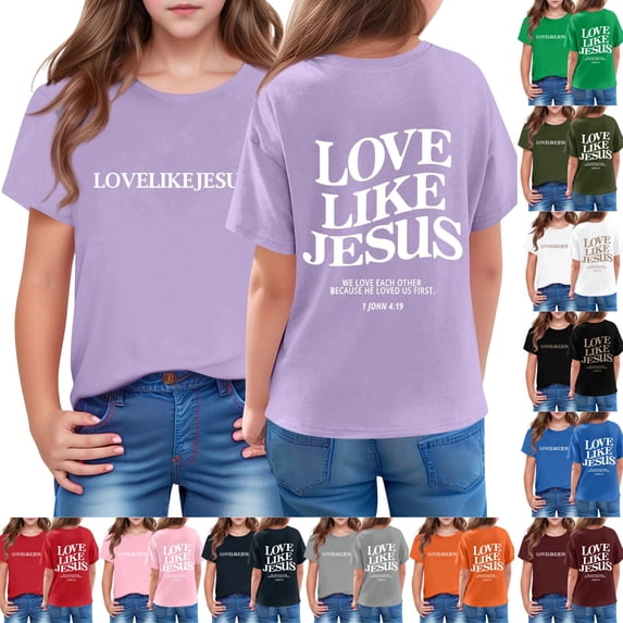 Love Like Jesus Cute Shirts for Kids Girls Boys Size 10-12 Short Sleeve Letter Girls Clothes Tee Tops Summer Casual Soft Lightweight Crew Neck Shirts Light Purple 7-8 Years