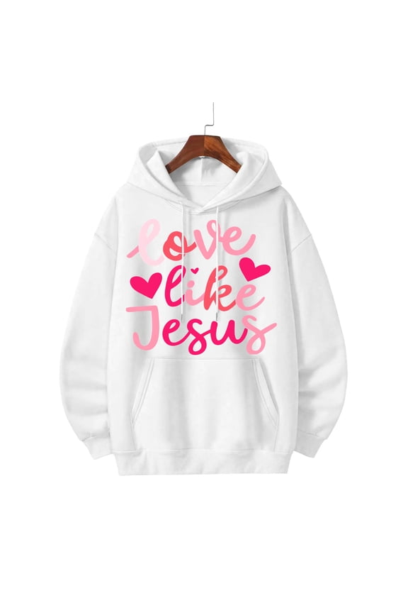 Love Like Jesus Quote Graphic Hoodie - 'Love Like Jesus' Pink Print Black/White Sweatshirt (S-3XL)