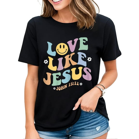 Love Like Jesus Religious God Christian Flower Smile Decor T-Shirt for Women Black Small