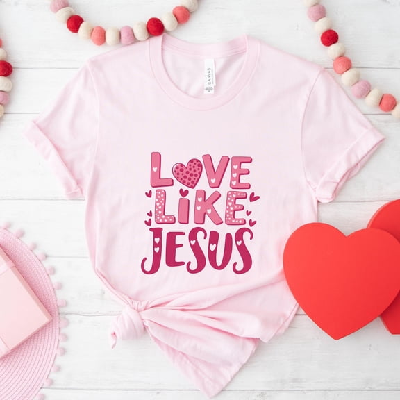 Love Like Jesus V-Day Tee Christian Heart Verse Cozy Gift Her Tee LIGHT PINK Unisex S-5XL Hot Trending Shirt, Vintage Birthday Gift