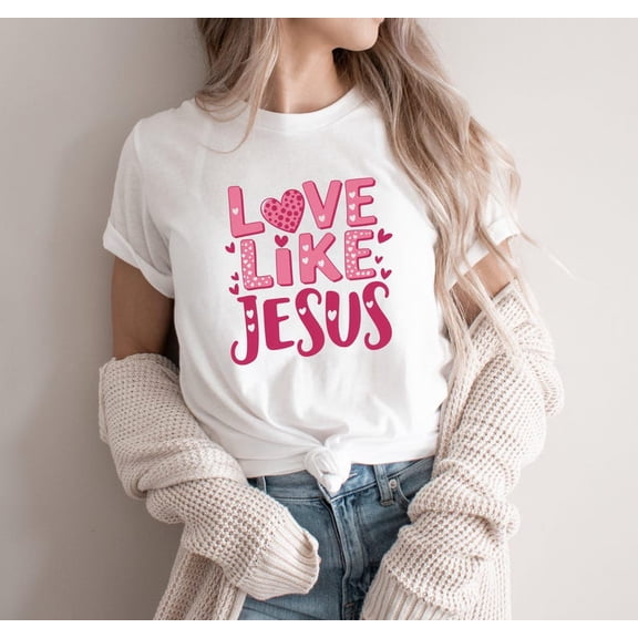 Love Like Jesus V-Day Tee Christian Heart Verse Cozy Gift Her Tee WHITE Unisex S-5XL Hot Trending Shirt, Vintage Birthday Gift