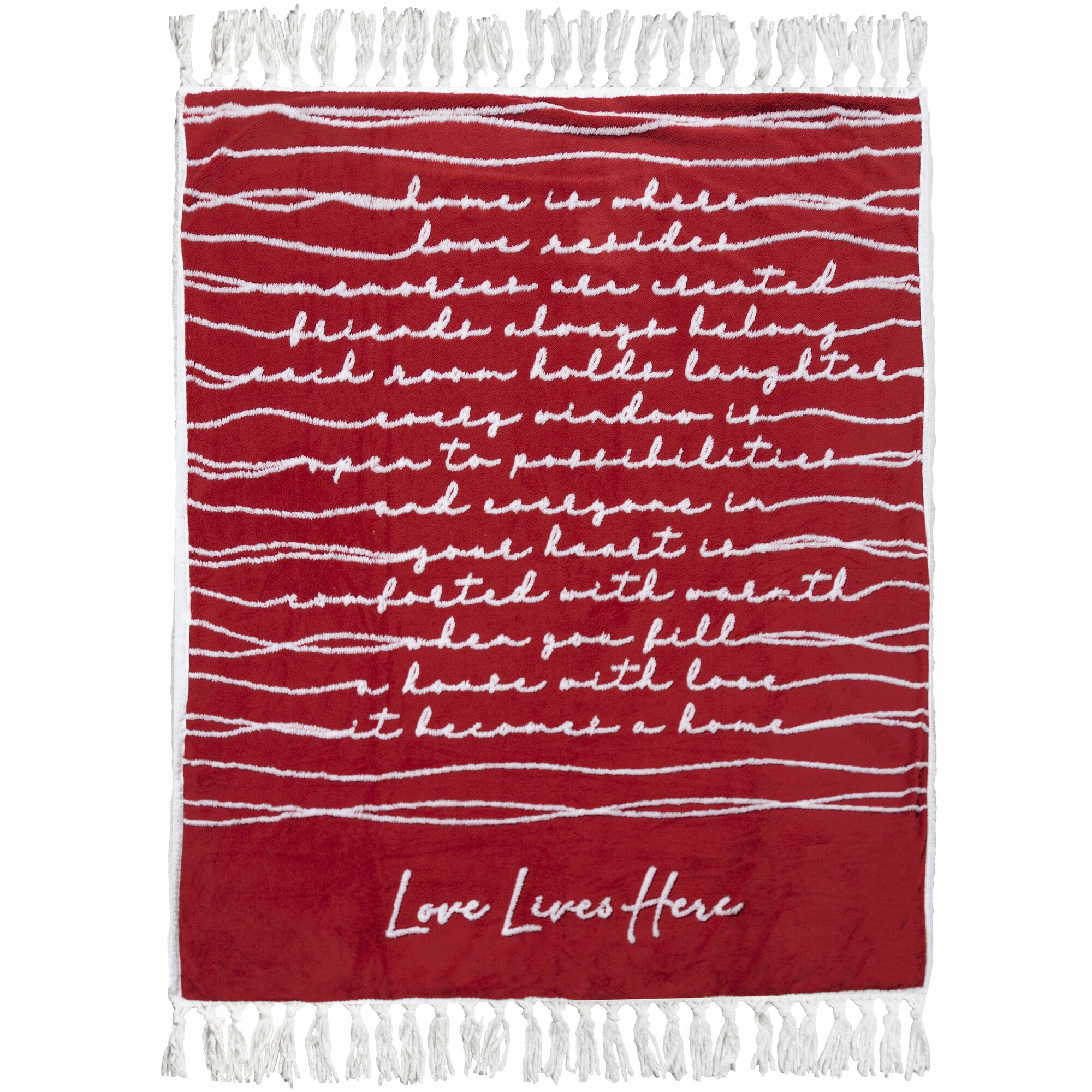 Love Lives Here Red Sherpa Tassel Throw Blanket 50" x 60"