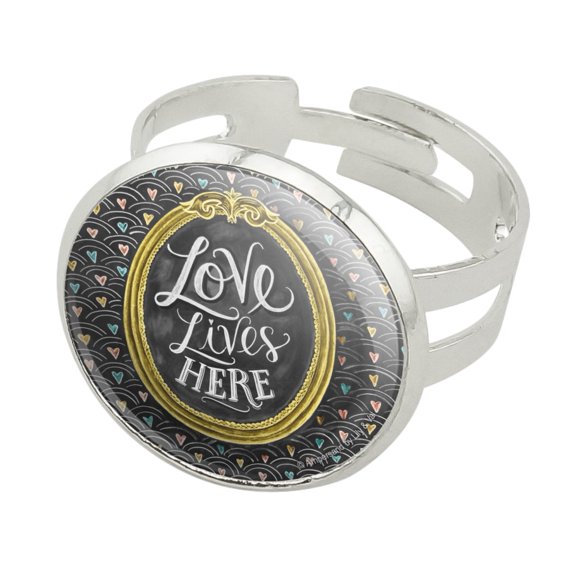 Love Lives Here Hearts Silver Plated Adjustable Novelty Ring