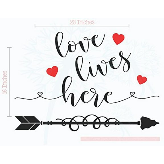 Love Lives Here Wall Quotes Vinyl Decals Romantic Room Art, 23x16-Inch Black, Red