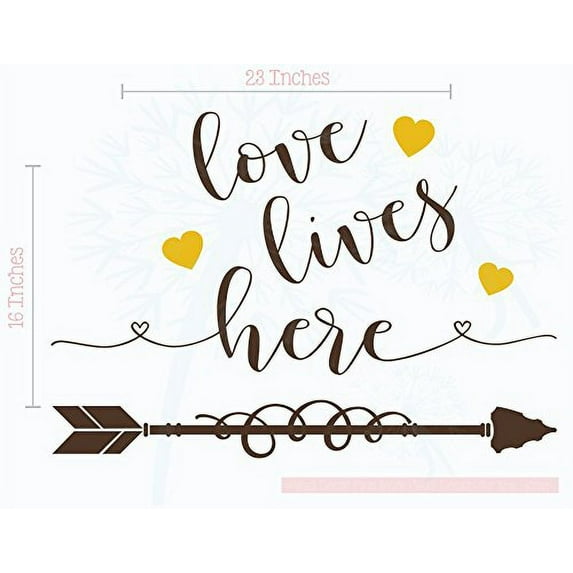 Love Lives Here Wall Quotes Vinyl Decals Romantic Room Art, 23x16-Inch Chocolate Brown, Mustard