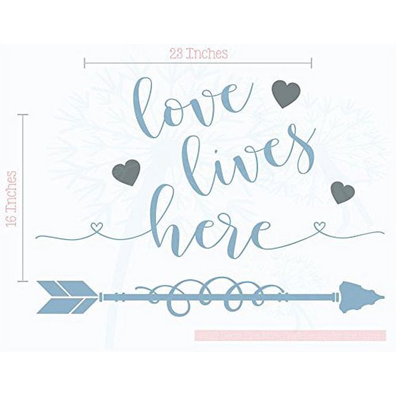 Love Lives Here Wall Quotes Vinyl Decals Romantic Room Art, 23x16-Inch Misty Blue, Metallic Silver