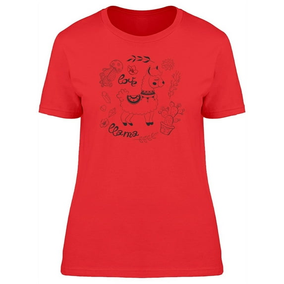 Love Llama Cute Flowers T-Shirt Women -Image by Shutterstock, Female Large