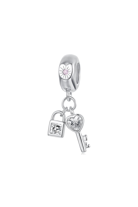 Love Lock Key Spacer Beads  Charm , Genuine 925 Sterling Silver, Compatible with Most Charm Bracelet