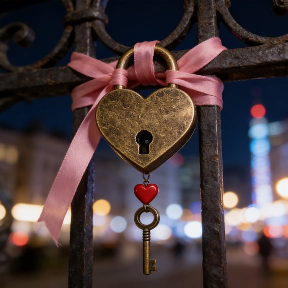 Love Locks Heart Padlock with Key Set, Single Heart Couple Wishing Lock Love Padlock for Lover Bridge Anniversary Diary Book Card Box