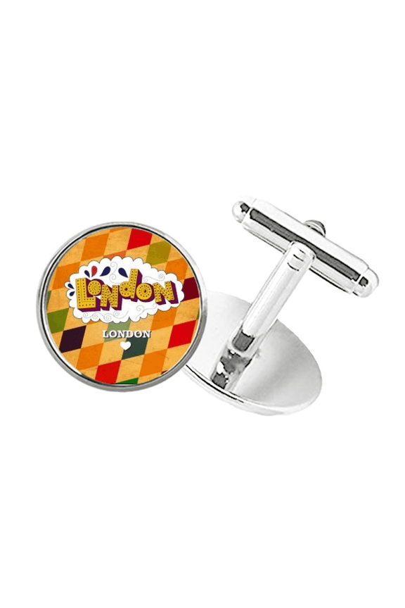 Love London Britain UK Lattice Round Button Cuff Clip Stud Cufflinks