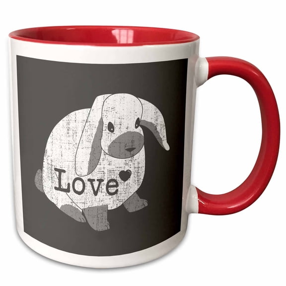 3drose, Love Lop Rabbit Distressed, 11oz Two-tone Red Mug