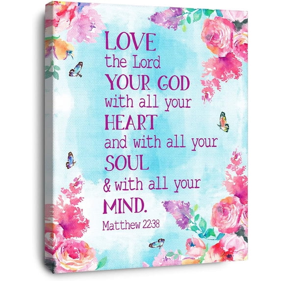 Love The Lord Your Lord With All Your Heart Matthew 22:38 Canvas Wall Art,Bible Verse Scripture Canvas Painting Prints for Christian Home Bedroom Office Church Religious Wall Decor