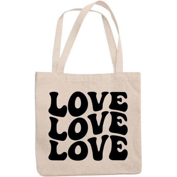 Love, Love, Love, Groovy Retro Wavy Text Merch Gift, 12oz Canvas Tote Bag