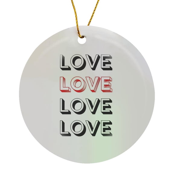 3drose, Love Love Love Valentine Gift for Anniversary for Wife Husband Girlfriend Boyfriend, Circle Porcelain Ornament