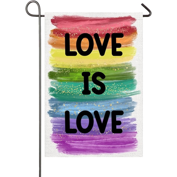 Love is Love Pride Flag 12x18 Inch Double Sided Rainbow LGBT Pride Garden Flags Lesbian Gay Bi Pan LGBTQ Progress Pride Flag Outdoor Decoration Garden Yard Lawn Home Decor