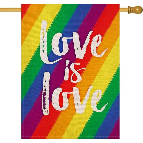 Love is Love Rainbow Gay Pride LGBTQ Garden Flag, Decorative Lesbian Bisexuals Progress Pride LGBT Outdoor Flag, Burlap Outside Decorations Home Decor Yard Flag 12 x 18