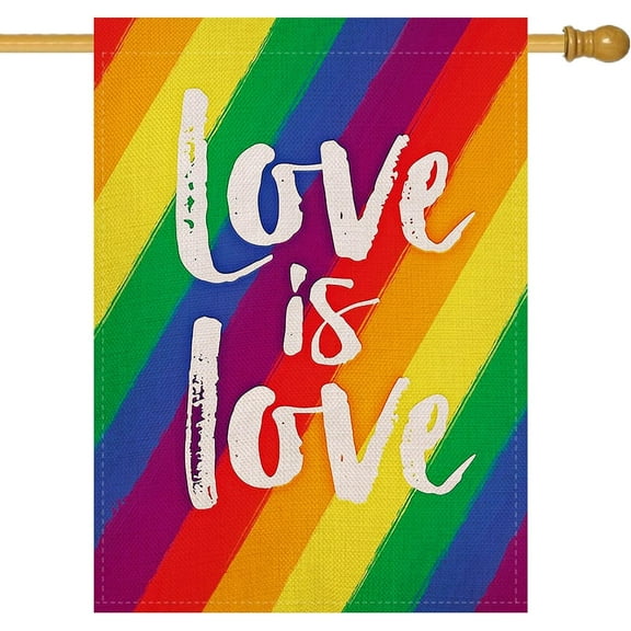 Love is Love Rainbow Gay Pride LGBTQ Garden Flag, Decorative Lesbian Bisexuals Progress Pride LGBT Outdoor Flag, Burlap Outside Decorations Home Decor Yard Flag 12 x 18