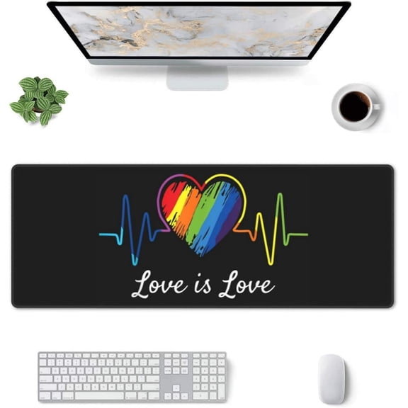 Love is Love Rainbow LGBT Gay Gaming Mouse Pad Pride Large Mouse Pad (31.5x11.8 Inch) Non-Slip Rubber Base Large Desk Mat Desk Protector for Home Office Gaming Work