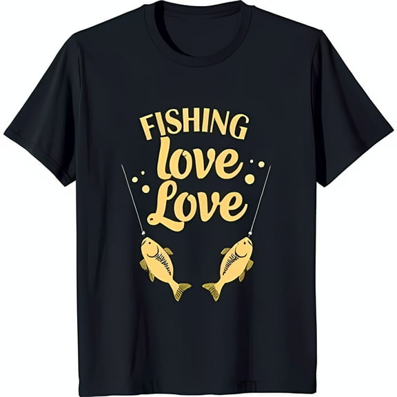 Love Love T-Shirt Fun Yellow Cartoon Fish Design on Black Tee