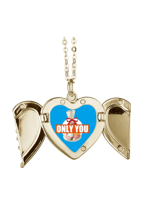 Love Lovers Only Companionship Folded Wings Peach Heart Pendant Necklace