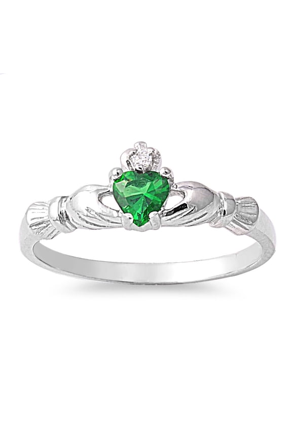 Love & Loyalty Claddagh Simulated Emerald Cubic Zirconia Petite Rings Sterling Silver 925