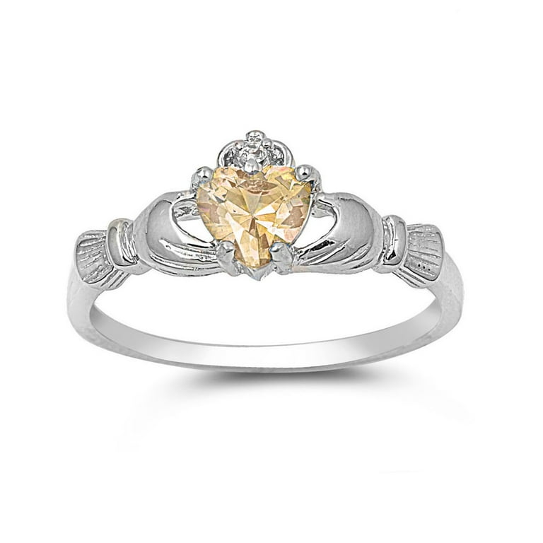 Sterling Silver Champagne Cubic Zirconia Ring, Size 6 Sterling Silver Champagne Cubic Zirconia Ring, Size 6